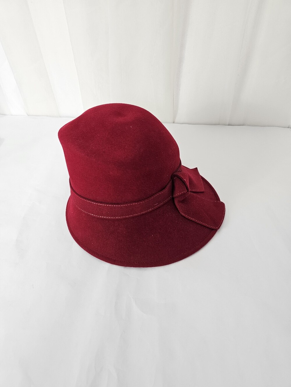 Eric Javits Red Felt Cloche Hat Bow Vintage - Picture 5 of 12